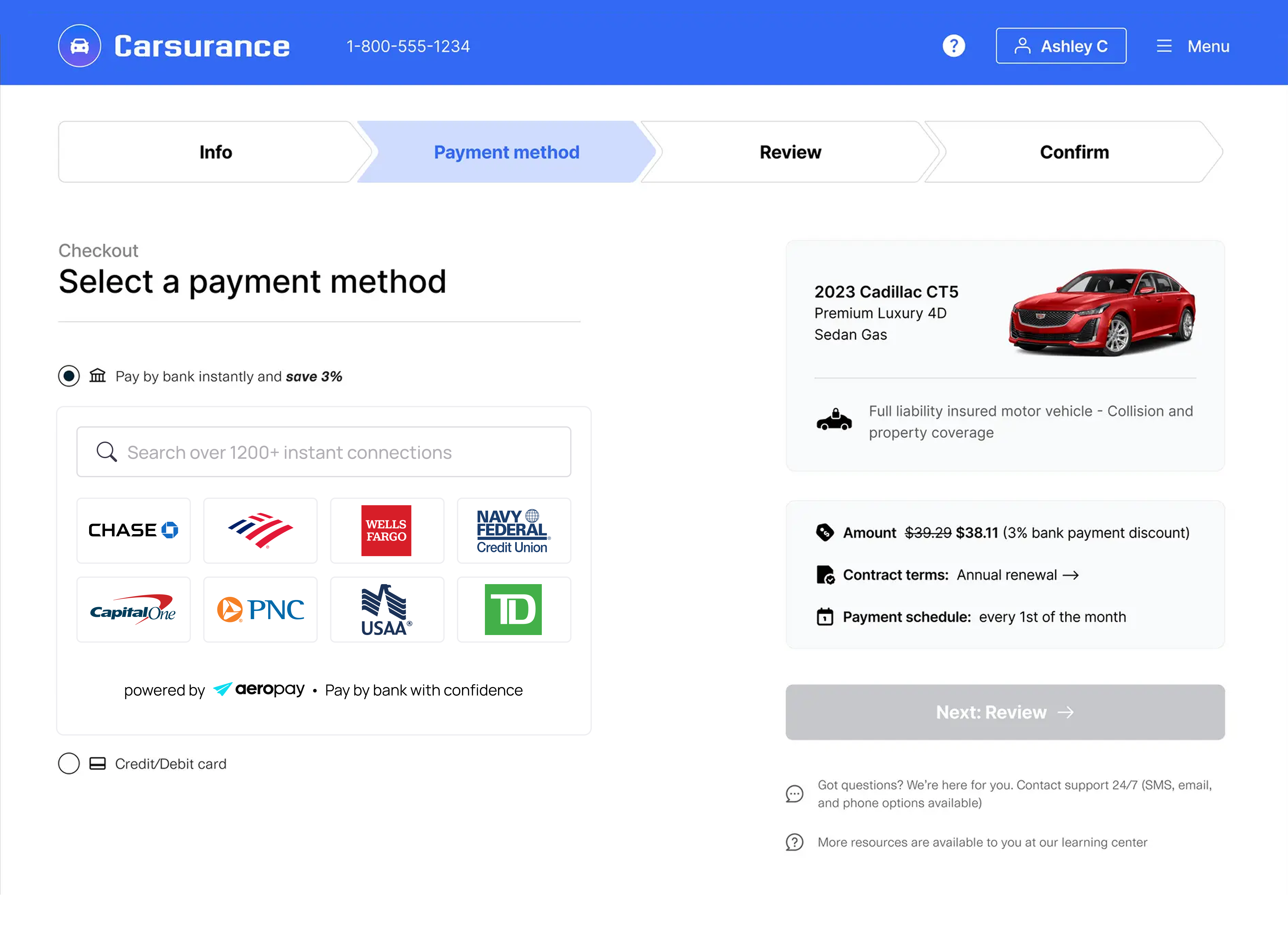 Aerosync embedded in a web checkout flow