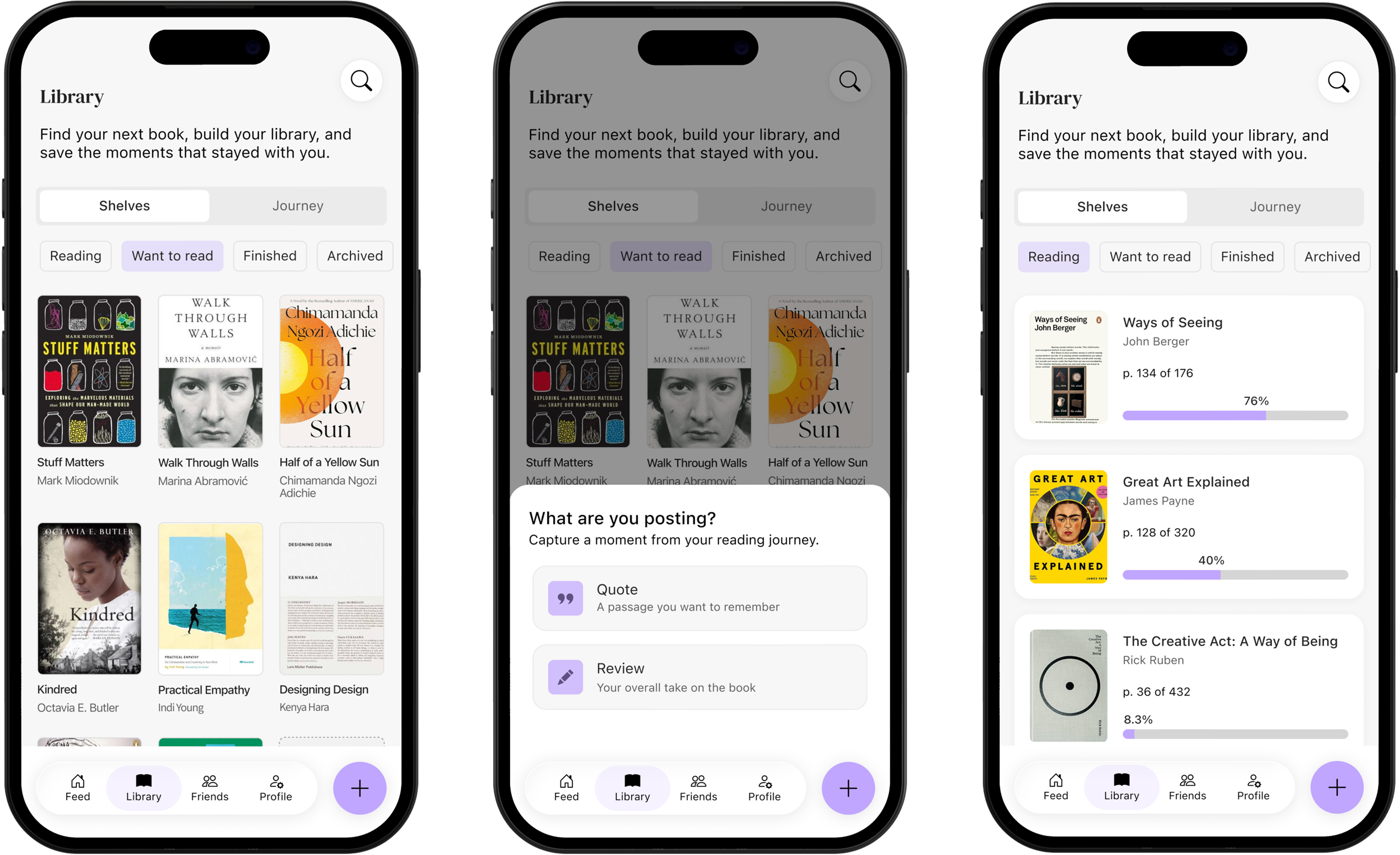 Quotable Books — Library and Posting feature